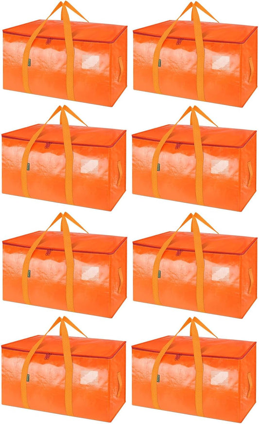 BALEINE 8-Pack Oversized Moving Bags - Heavy-Duty Storage Totes with Reinforced Handles | Orange