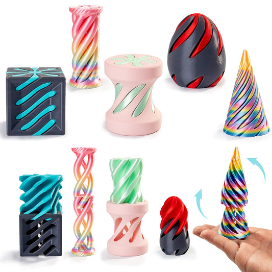 5 Pack Spiral Cone Cylinder Cube Fidget Toys 3D Printed Relief Fidget Impossible passthrough Impossible Cone,Birthday for Adults & Kids