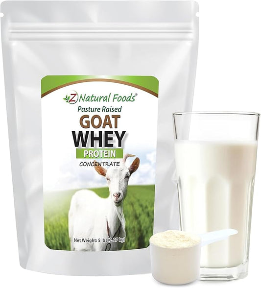 Z Natural Foods Goat Whey Protein Powder Concentrate - Undenatured, Unflavored, Pasture Raised Whey - Clean Goat Protein Powder with Vital Proteins for Weight Management, Immune Support, Fitness, 5 lb