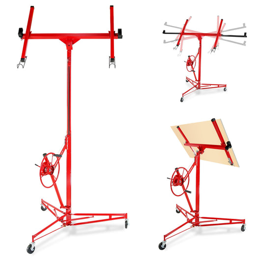 6.2FT to 16FT Adjustable Drywall Hoist – 150LB Capacity Sheetrock Lift with 360° Rotation & 60° Tilt, Heavy Duty Rolling Jack for Ceiling and Wall Installation – Ideal for Contractors