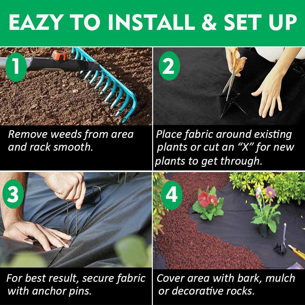 Kdgarden Premium 5oz Pro Weed Barrier Landscape Fabric Ground Cover Heavy Duty Commercial Anti-Weed Gardening Mat, 4ft x 300ft, Black