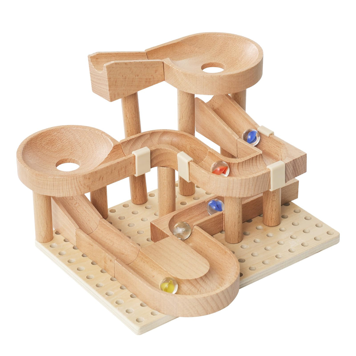 Wooden Marble Runs for Kids 4-8, 34 Pcs Marble Rush Track Maze Construction Play Set, STEM Learning Toys, Wood Building Blocks Toys, Gift for Boys & Girls