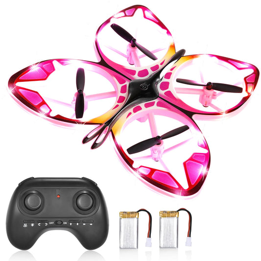 Authticar Mini Drone - RC Butterfly Drone for Beginners with Colorful Light, 3D Flip, Headless Mode, Altitude Hold, Remote Control Quadcopter Gift for Teens Adults