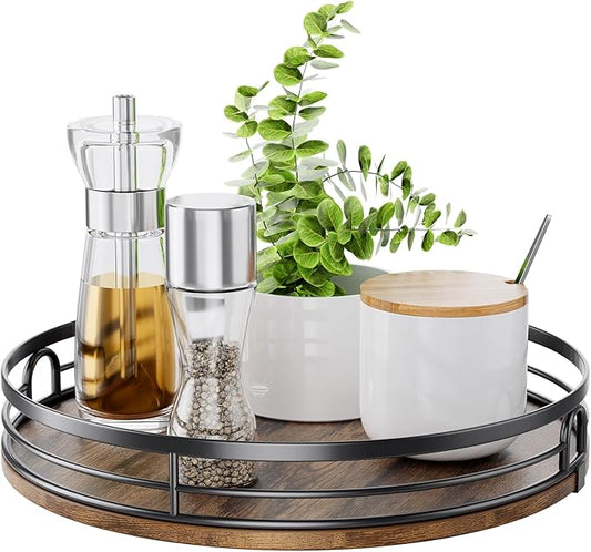 LAMU 12'' Lazy Susan Turntable Organizer for Cabinet, Round Wood Lazy Susan for Table Top, Countertop, Kitchen, Pantry, Spice, Bathroom Vanity, Decor