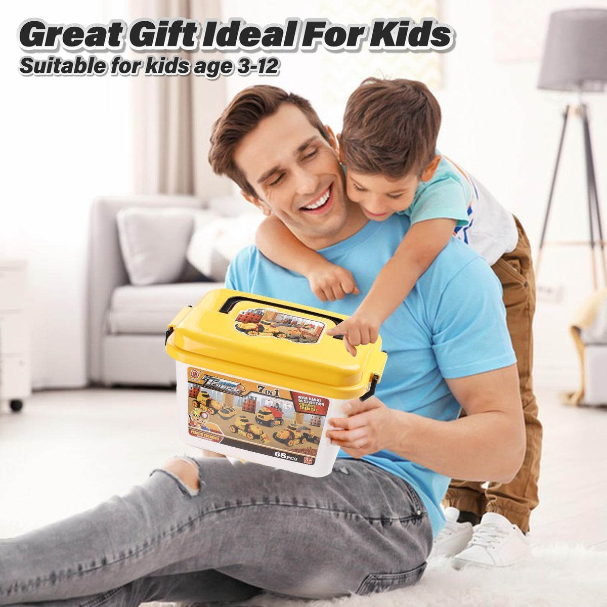 FLY2SKY 7 in 1 Take Apart Toys with Electric Drill Take Apart Truck Toys Construction Set DIY Engineering Building Toy Push Go STEM Toy Gift for Boys Toys Ages 4-7 Years Old
