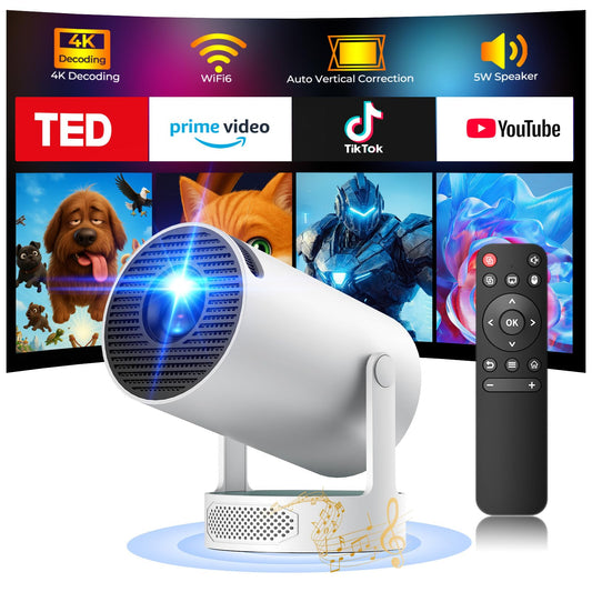 Mini Projector with WiFi and Bluetooth, 4K Projector with 5W Soundbase Speaker, Portable Projector for Bedroom, 300 ANSI Lumens Smart Projector, 270° Rotation Automatic Vertical Keystone Correction