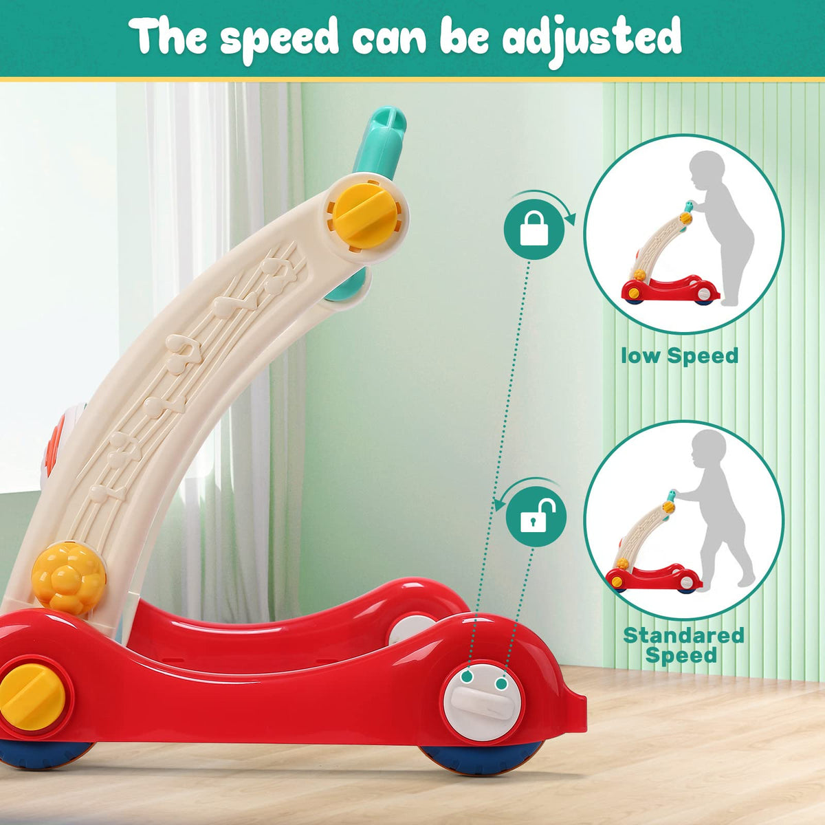 CUTE STONE Baby Play Gym & Learning Walker, Baby Play Mat with Play Piano, Musical Activity Center with Lights, Baby Push Walkers & Thin Playtime Mat for Infant Newborn Toddlers