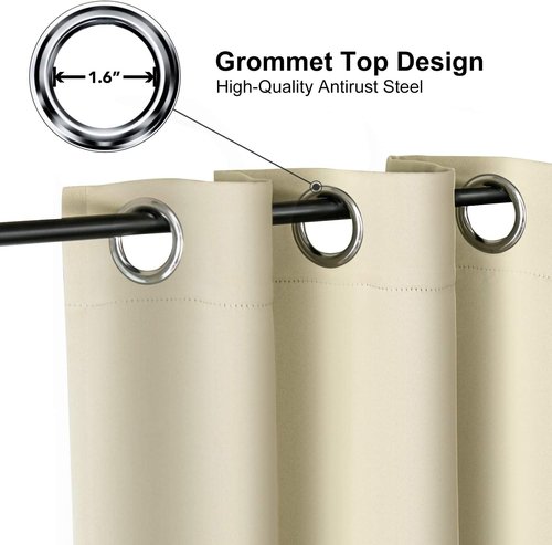 ChrisDowa Blackout Curtains - Thermal Insulated Room Darkening Panels, 108 Inches Long, Beige (Set of 2)