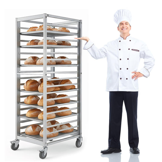 18 Tier Aluminum Home Commercial Kitchen Bakery Cooling Rack with 4 Wheels Commercial Bun Pan Bakery Rack for Restaurant Cafeteria Pizzeria
