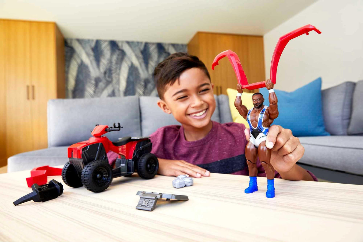 Mattel WWE Wrekkin' Slam & Spin ATV Vehicle & Action Figure Playset with Toy 4-Wheeler & Big E 6-inch Collectible, Launching Action & Breakaway Parts