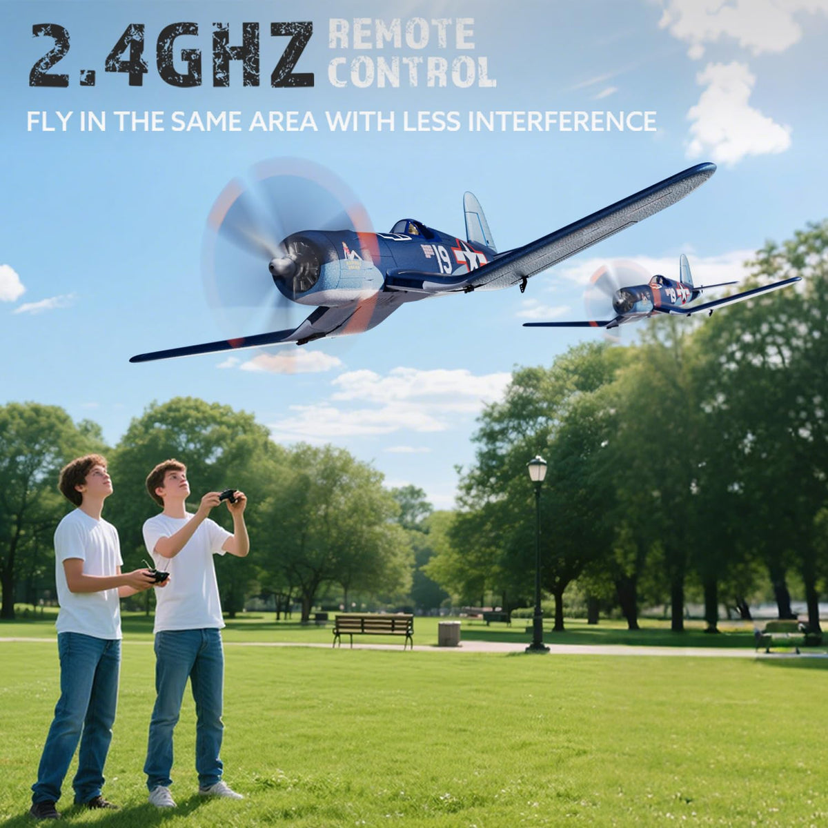 Volantexrc Brushless RC Planes, 4 Channel F4U Corsair RTF RC Airplane Fighter, 6-Axis Gyro wiih 3 Flight Modes, One-Key Aerobatic, Wingspan 500mm Fuselage 396mm, with 3 Batteries, Ideal Park Flyer
