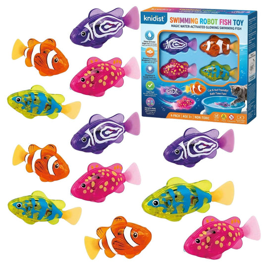 Swimming Robot Fish Water Activated LED Light Up Automatic Interactive Electric Realistic Bath Pool Aquarium Cat Pet Floating Motorized Glowing Sensory Play(12PCS)