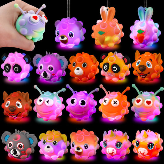 18pcs Light Up Animal Pop Balls Fidget Toys Party Favors for Kids 4-8 8-12 Sensory Squeeze Toys Stress Relief Balls Goodie Bag Stuffers Birthday Gifts Classroom Prizes Pinata Stuffers Treasure Box Toy