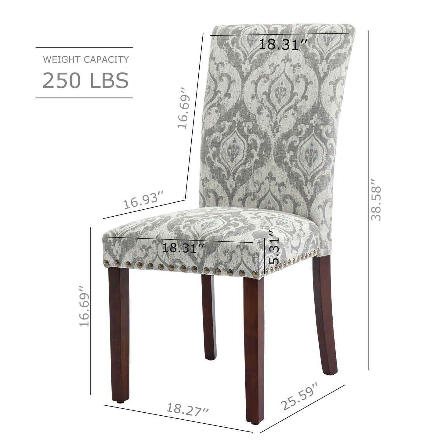 COLAMY Upholstered Parsons Dining Chairs Set of 6, Fabric Dining Room Kitchen Side Chair with Nailhead Trim and Wood Legs - Grey/White Flower