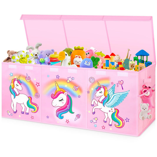 Mabahoo Extra Large Toy Chest, Collapsible Sturdy Toy Storage Organizer with Lids, 40"X14"X16" Large Kids Toybox Storage Bins Baskets for Girls, Boys, Nursery, Playroom, Pink