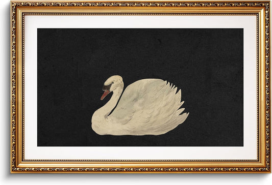 VIYYIEA Gold Framed Swan Wall Art - Vintage Canvas Print for Rustic Home Decor | 24x36in