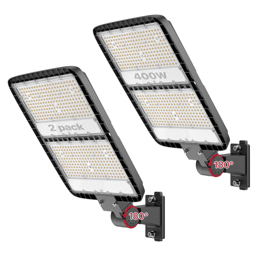 400W LED Parking Lot Light, LED Flood Light with Dusk to Dawn Photocell, 630 LEDs, 5000K Daylight, IP65 Waterproof, Adjustable Arm Mount, AC 120V, Commercial Security Lighting Outdoor for Yard, 2Pack