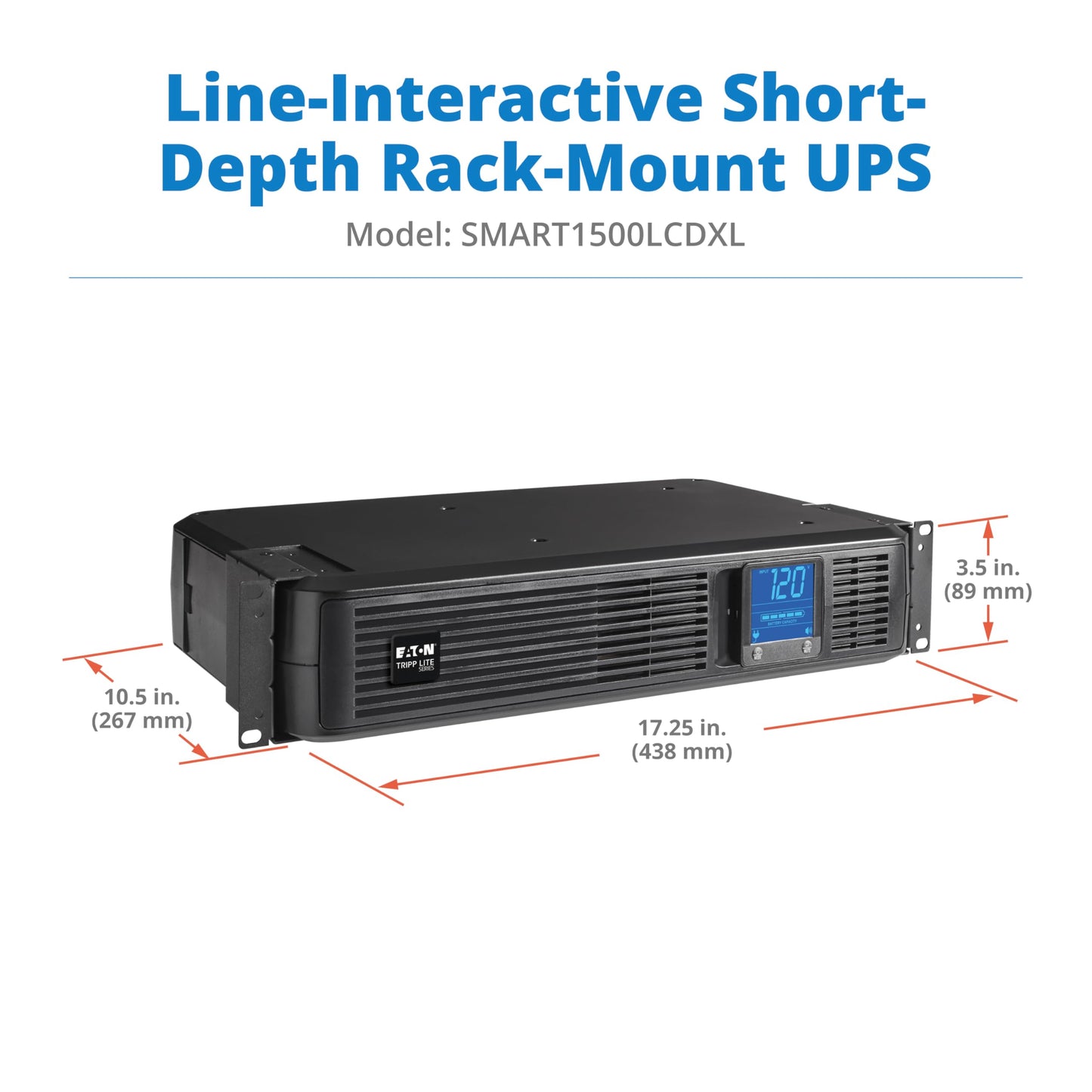 Tripp Lite SMART1500LCDXL 1500VA Rack Mount UPS Battery Backup with Expandable Run Time Option, 900W, 8 Outlets, Short Depth, 2U Rackmount UPS, AVR, LCD Screen