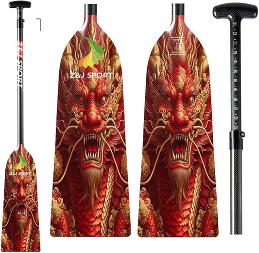 Z&J SPORT Adjustable Dragon Boat Paddle, IDBF Approved Carbon Fiber Paddle, Dragon Graphic Paddle with Adjuster for Dragon Boat Race with Adjustable T Handle
