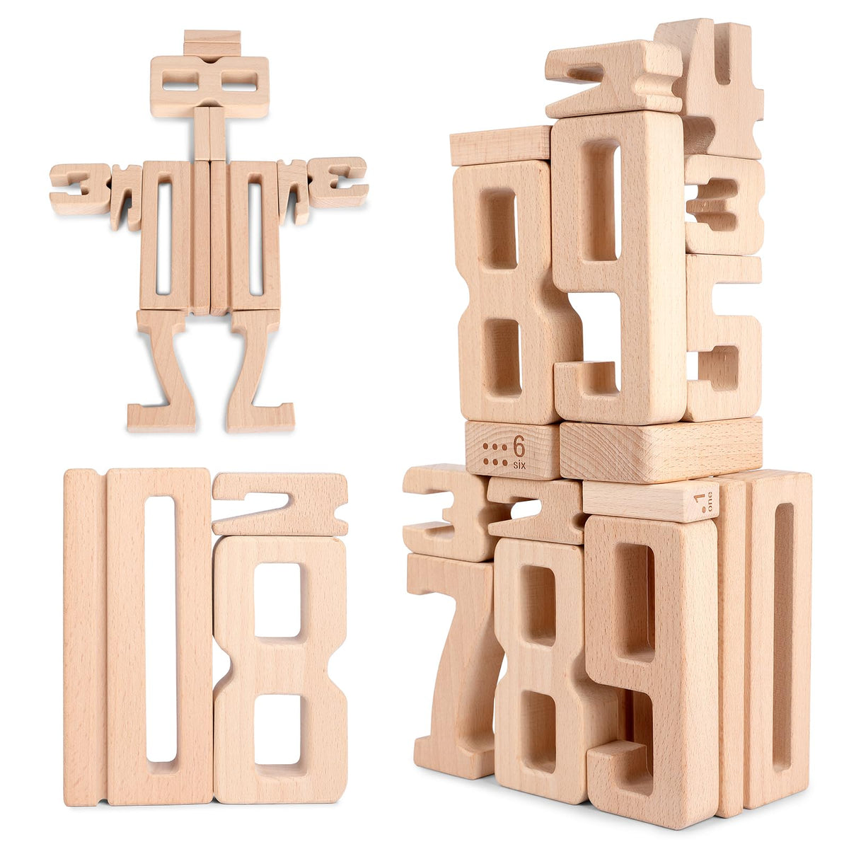 Lasoba Wooden Number Building Blocks, Large Digit Blocks 1-10, 32 Pcs Math Blocks Number Toys for Kids, Educational Blocks for Toddlers, Toys to Learn Numbers for 3 Year Olds +