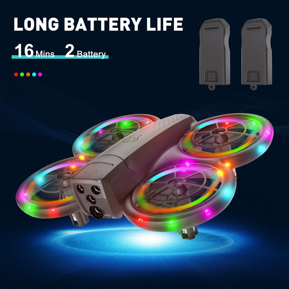 Mini Drone for Kids and Beginners With Cool LED Light - Drone with Camera 1080HD, 3D Flip, Altitude-Hold, Headless Mode, 3 Speed Modes, Easy to fly Kids Gifts Toys With 2 Batteries for Boys and Girls(Grey)