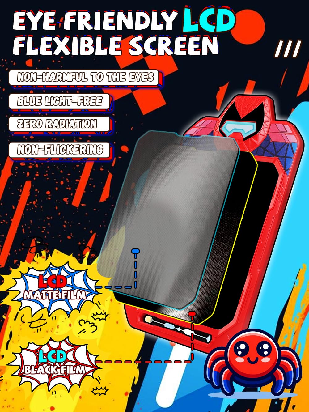 Fullware LCD Writing Tablet for Kids 10 Inch Spider Hero for Toddler 3 4 5 6 7 8 - Paint, Doodle Board, Drawing Pad - Travel Toys, Road Trip Car Activities, Birthday Christmas Gift Boys & Man