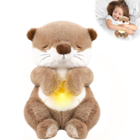 FATIRO Breathing Stuffed Animal Otter Plush, Breathing Otter Plush with Soft Light & Music, Interactive Otter Toy with Volume Control Cute Breathing Plush for Adults and Kids