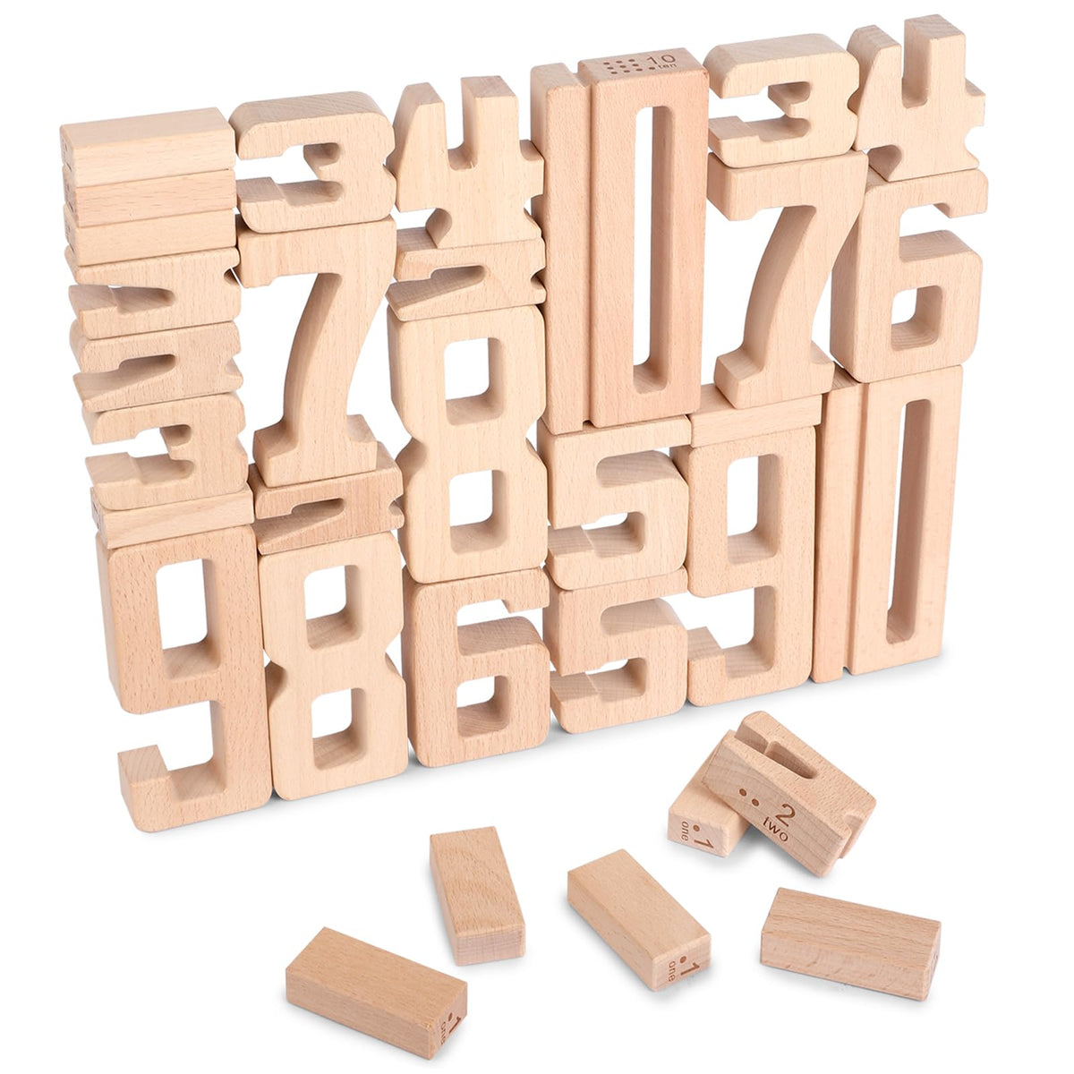 Lasoba Wooden Number Building Blocks, Large Digit Blocks 1-10, 32 Pcs Math Blocks Number Toys for Kids, Educational Blocks for Toddlers, Toys to Learn Numbers for 3 Year Olds +