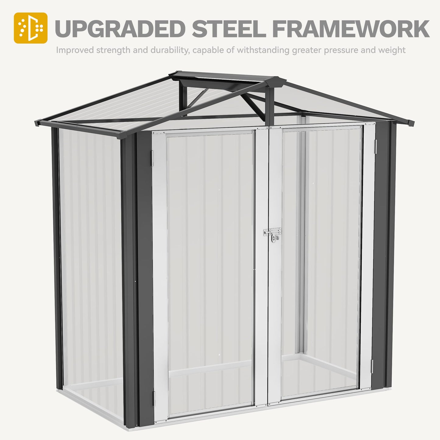 DWVO 6x4ft Tool Storage Shed, Lockable Doors, and Sloped Roof, Steel Outdoor Storage Shed for Garden, Patio, Garage, Backyard, Lawn - Dark Gray