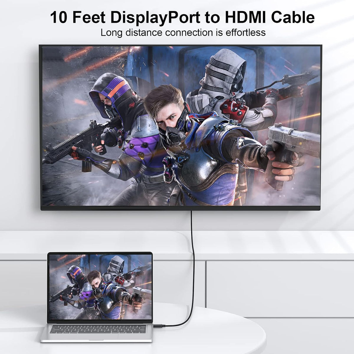 10 2-Pack, 4K Male(3840*2160,1920*1080) DisplayPort to HDMI Cable feet Display Port DP to HDMI HDTV Cord Adapter Male