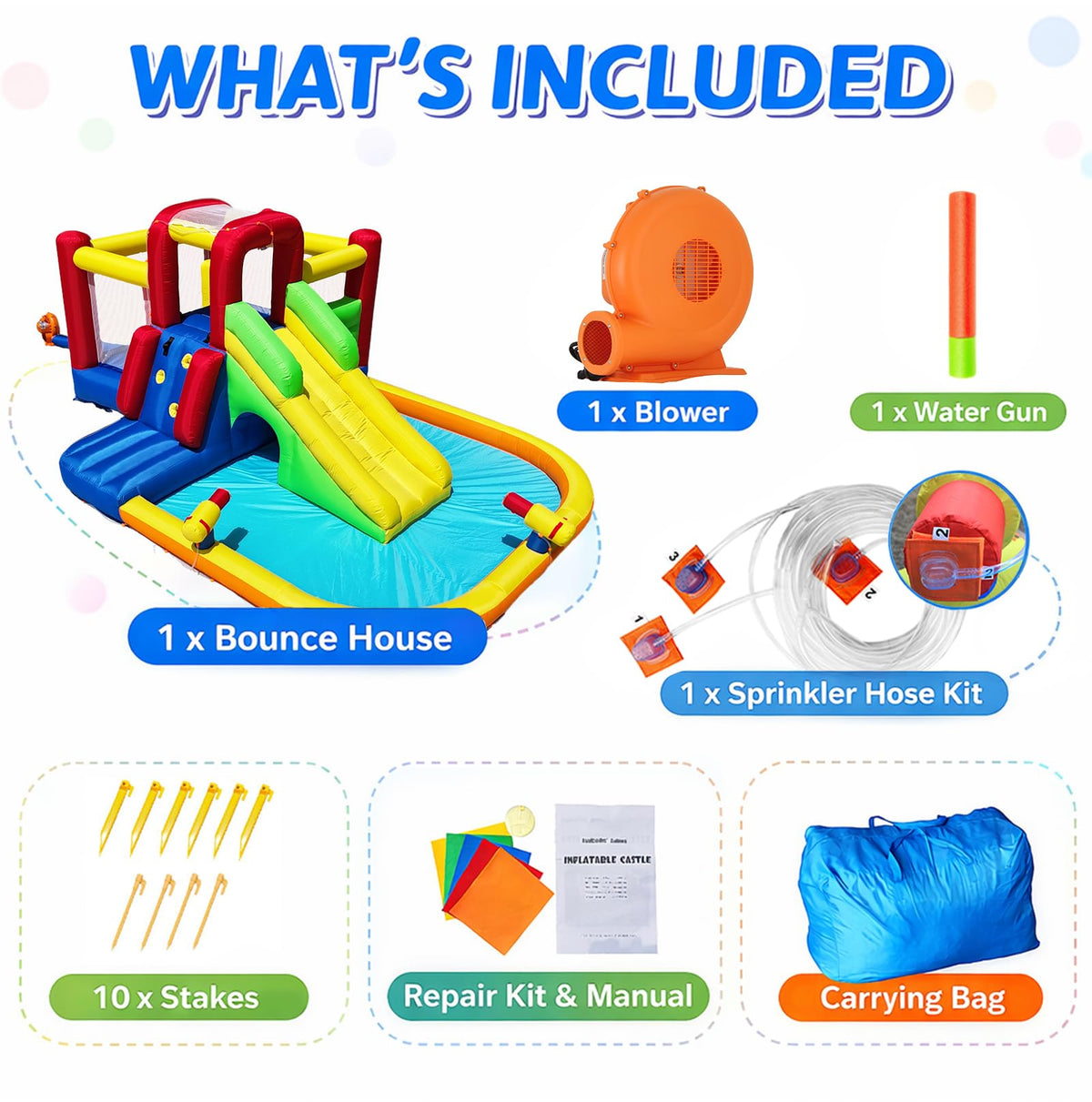 Hongcoral Inflatable Water Slide Bounce House for Kids, 12-In-1 Water Park with Splash Pool, Double Cannons, 2 Climbing Walls, Tunnel, Obstacles, Blow Up Jumping Castle With Blower