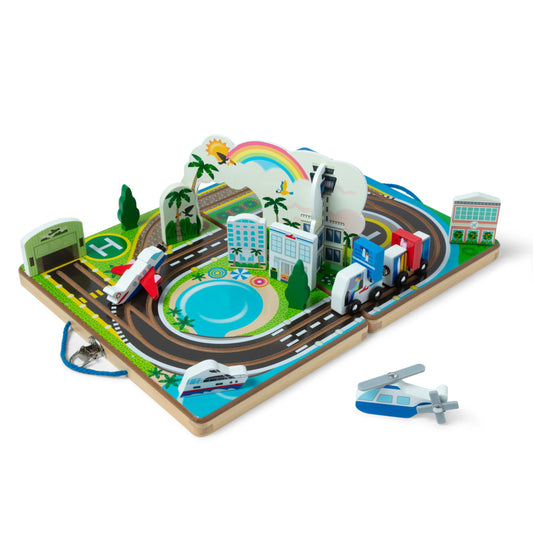 Melissa & Doug Take-Along Airport Play Set, Vehicles, Built-in Tracks for Boys and Girls Ages 3+ - FSC-Certified