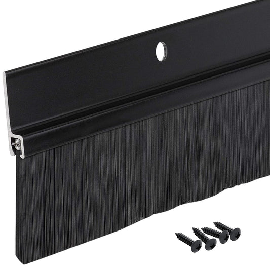 3 FT Black Aluminum Door Sweep with Black Brush Seal | Fills Gaps Up to 1 1/2” | Pre-Drilled with Matching Color Screws Included | Draft Stopper, Dust & Debris Blocker | Made in USA