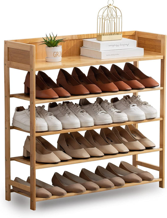 Bamboo Shoe Rack Organizer - 5-Tier Storage Solution for Entryway, Hallway & Closet | Natural Finish (31.5")