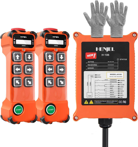 6 Button Industrial Wireless Crane Radio Remote Control for 24V 110V 220V Electric Chain Hoist Overhead Bridge Travelling Crane Truck Transmitters and 24-264V Receiver