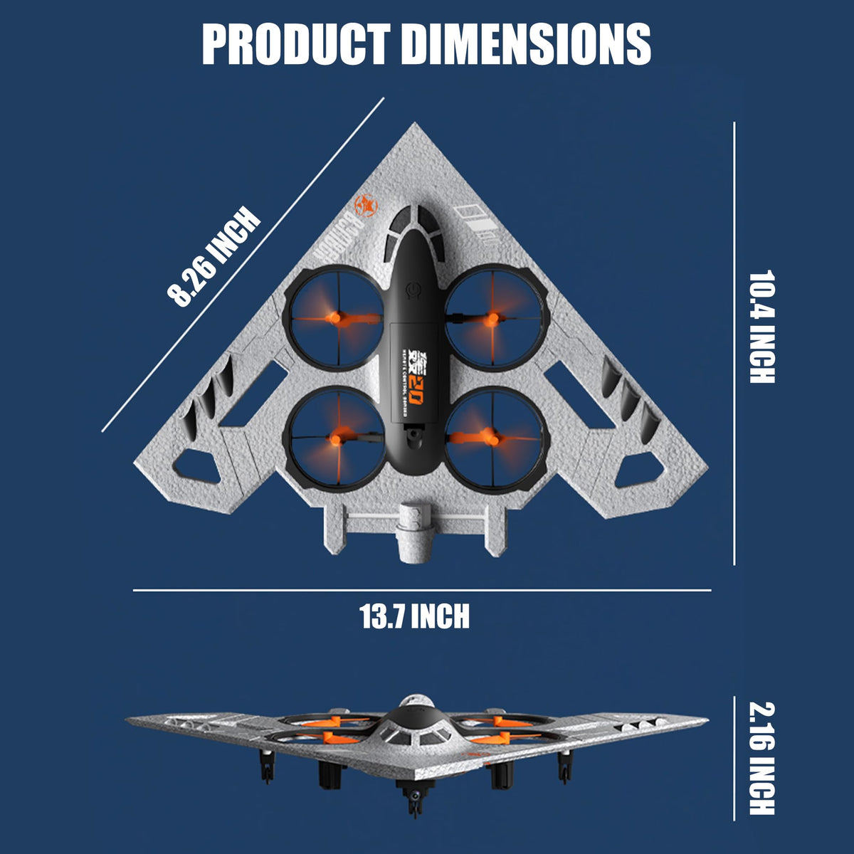 Virellia 3-in-1 RC Drone for Land Sea Air, H20 Remote Control Bomber RC Airplane with Cool Lights, 360° Flip, 3 Driving Mode and Collision Protection, Foam RC Drone Toy Gift for Boy Girl, Silver