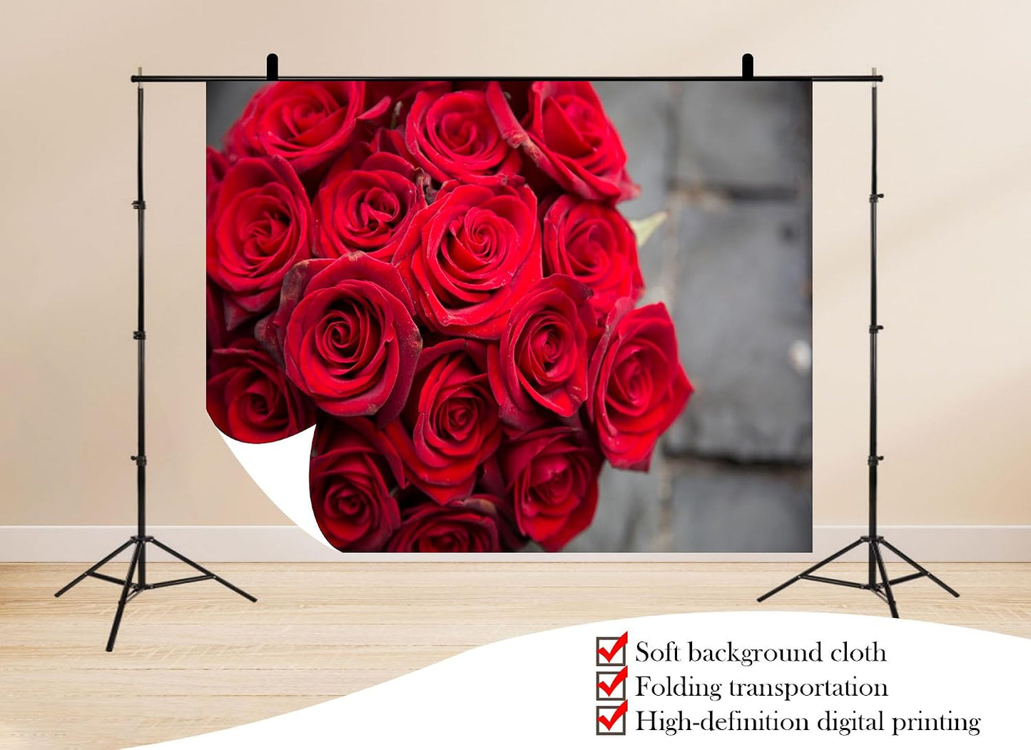 UPXIO 7x7ft Red Rose Bouquet Close Up Backdrop Romantic Floral Arrangement Photo Background Tapestry for Valentine's
