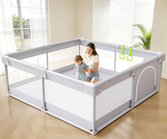 Fodoss Baby Playpen 50×50in, Small Play Pen for Babies and Toddlers, Playpen for Apartment, Play Yard, Activity Fence, Baby Playard with All-Side Mesh, Pull Rings