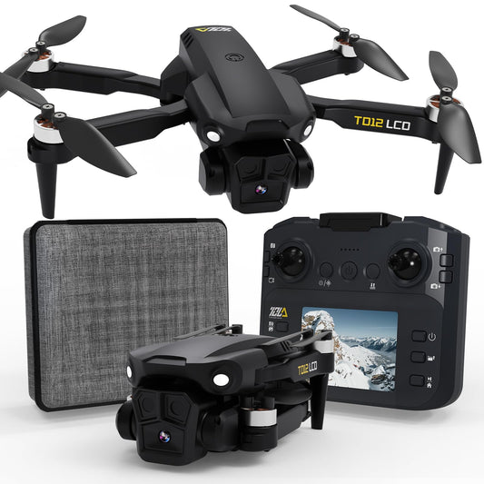 Toladrone TD12LCD Drone with LCD Screen Remote Control Brushless Motor WiFi Real-time Transmission Drones for Adults Drone with Camera Foldable Quadcopter for Beginners