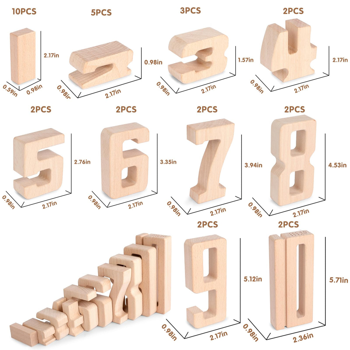 Lasoba Wooden Number Building Blocks, Large Digit Blocks 1-10, 32 Pcs Math Blocks Number Toys for Kids, Educational Blocks for Toddlers, Toys to Learn Numbers for 3 Year Olds +