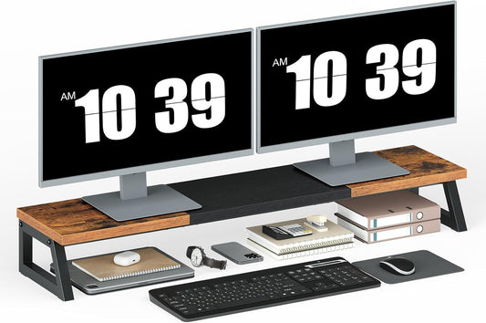 39 Inch 2 BF121CJ01 HOOBRO Dual Monitor Stand Riser, Large Computer Monitor Stand for Monitors, Computer Monitor Riser