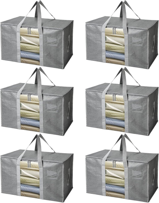 BALEINE 6-Pack Oversized Moving Bags - Heavy-Duty Storage Totes with Reinforced Handles | Gray w/Window