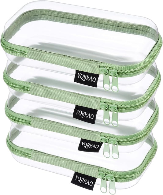 YQBRAO 4-Pack Clear Hard Shell Zipper Case, 1.2mm Ultra-Thick Diaper Bag Organizer Pouches, Rigid Self-Standing Travel Makeup Bags with YKK Zippers, TSA Approved, Green