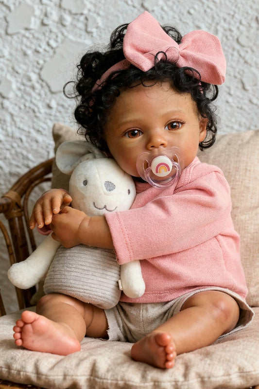 WOOROY Reborn Baby Doll Black Girl, 18 Inch Realistic African American Newborn Real Life Baby Doll, Handmade Realistic Vinyl Lifelike Baby Doll with Clothes for Kids and Collectors