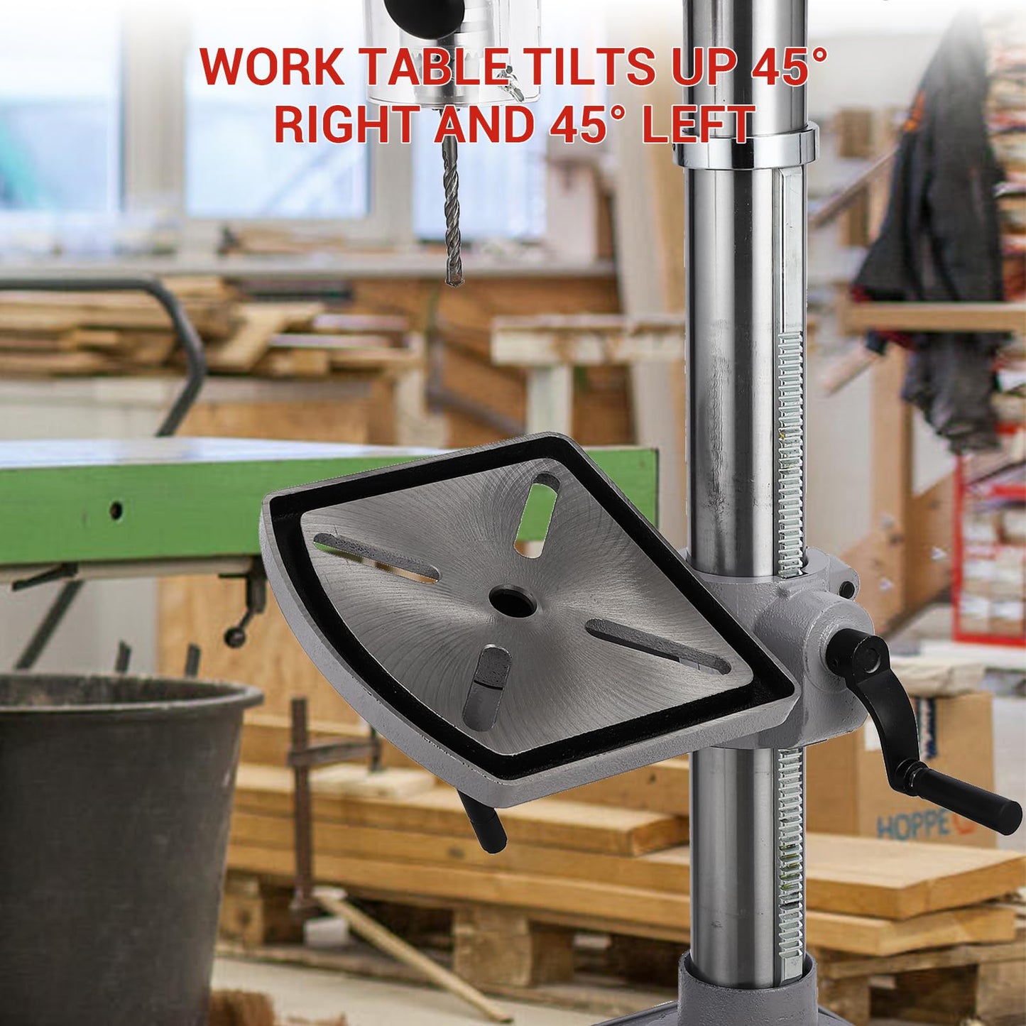 13 in Floor Drill Press, 7.5 Amp 120V, 288-3084 RPM Variable Speed Cast Iron Bench Drill Press, 0-45° Tilting Worktable, Tabletop Drilling Machine for Wood Metal