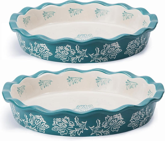 Wisenvoy Ceramic Pie Pan - Non-Stick Deep Blue Porcelain Dish for Perfect Baking | 9-Inch Size