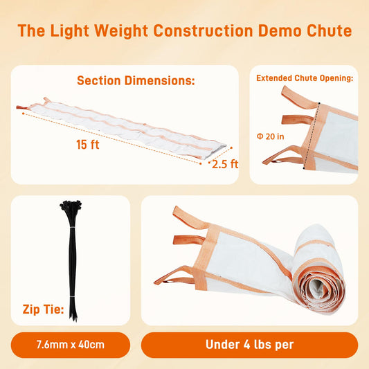 benut 2 Pack 15ft Construction Trash Chute, Heavy Duty Debris Chute for Roof/Window/Balcony, Multi-Section Connectable Slide Chute System for Construction Waste Removal, Includes Zip Ties