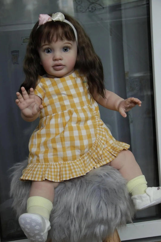 KOKOMANDY Big Reborn Toddler Dolls 26 inch Reborn Doll Realistic Girl that Look Real Life Baby Dolls Soft Cloth Body Weighted Doll Rooted Brown Hair Cute Children Birthday Gifts