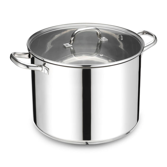 Stainless Steel Large Stock Pot, LIANYU 16 QT Heavy Duty Stockpot with Glass Lid, Deep Classic Soup Pot for Cooking Stewing Simmering, Thick Tri-ply Base & Stay-Cool Handle, Dishwasher Safe Cookware