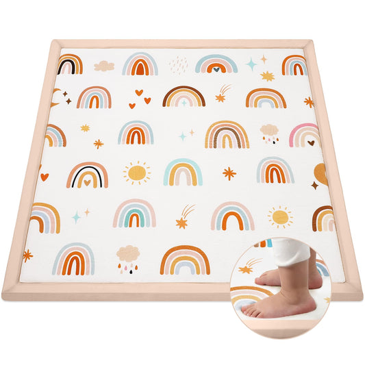 Omedecal 50"×50" Baby Play Mat for Floor & Playpen, 1.2" Thick High-density Foam Nursery Mat for Tummy Time, Soft Plush Carpet with Non-slip Bottom for Infant Toddler Baby Crawling & Playing (Rainbow)